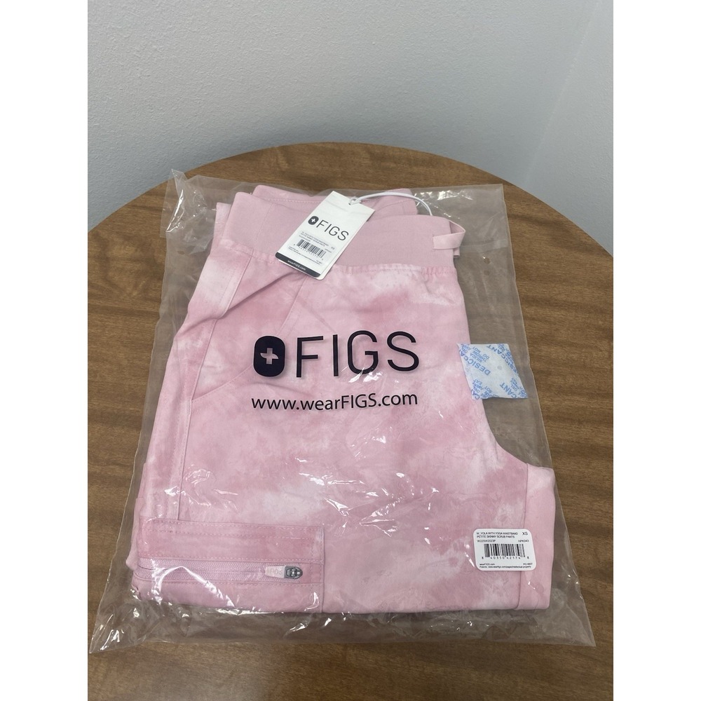 Figs Womens Scrubs Marbled Rose Pink XS-Petite Skinny Yola with Yoga WB